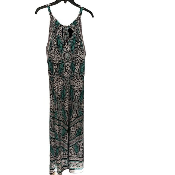WHITE HOUSE BLACK MARKET WOMEN'S BLACK AND TEAL BLOUSON GEO MAXI DRESS SZ S - Picture 3 of 5